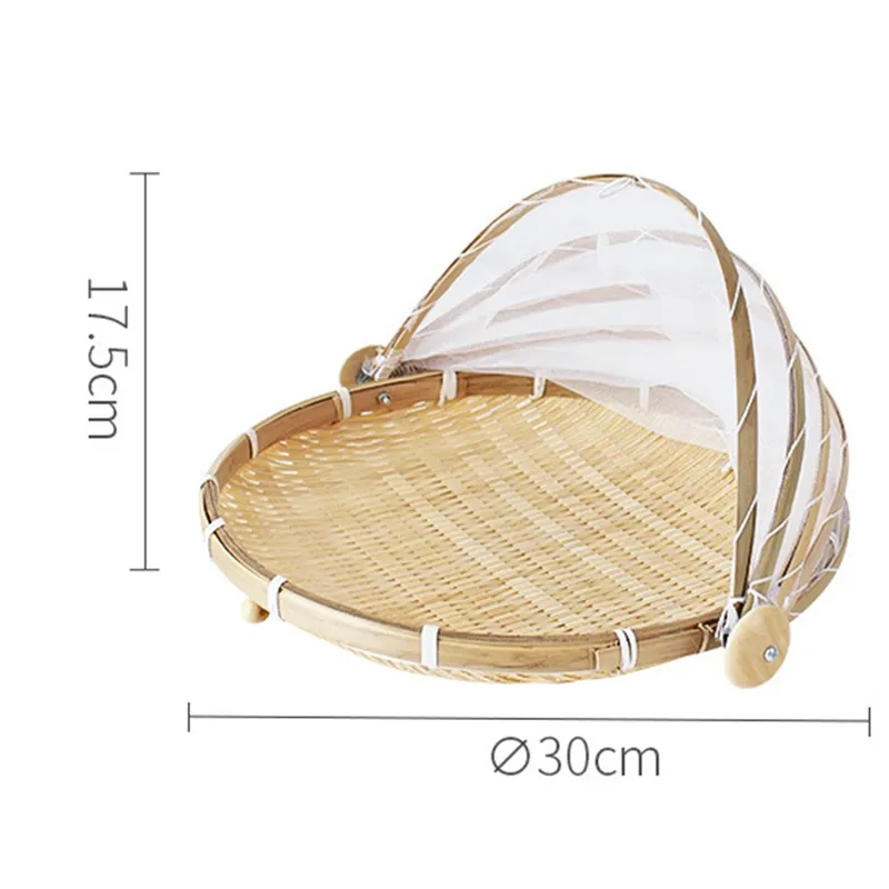 Hand-Woven Food Tent Basket Tray Fruit Vegetable Bread Basket Simple Atmosphere Outdoor Picnic Mesh Net Cover