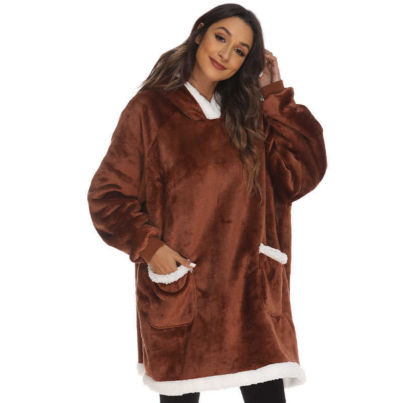 Blankets TV Blanket Sweatshirt with Dual Pockets Women's Ideal for Couples and Casual Wears Oversized Hoodie Hoodies Sweat-shirt Plaid HKD230922