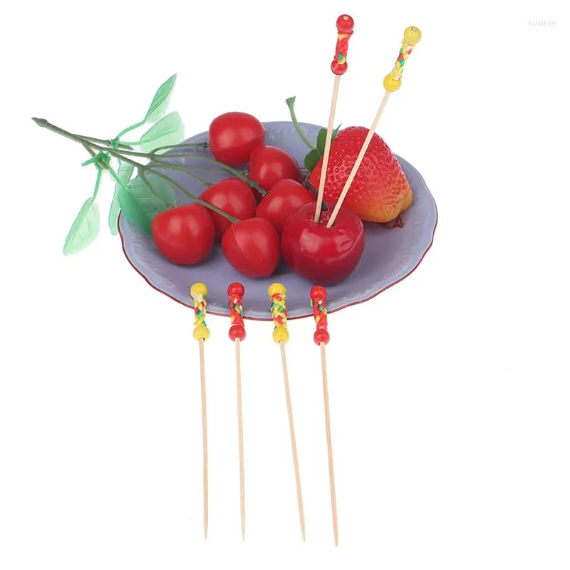 Dinnerware Sets /Pack Creative Fruit Fork Cocktail Stick Bamboo Skewers Candied Haws Used For Buffet Wedding Decoration