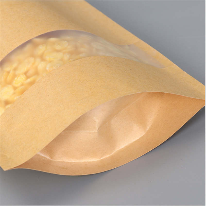 Sacos de papel Kraft marrom com zíper de janela transparente Retail Mylar Stand Up Bolsa para biscoitos lanche doces grãos de café em pó Natal nozes chá sementes presentes armazenamento de embalagens