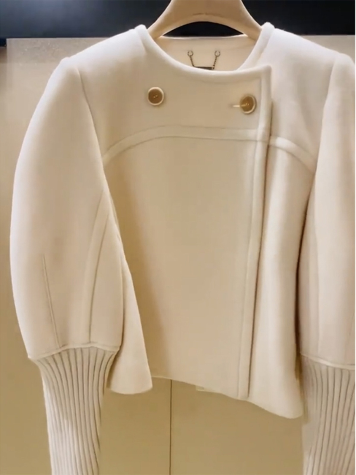 Jaqueta feminina de lã com gola redonda e cor sólida, casaco curto SMLXL
