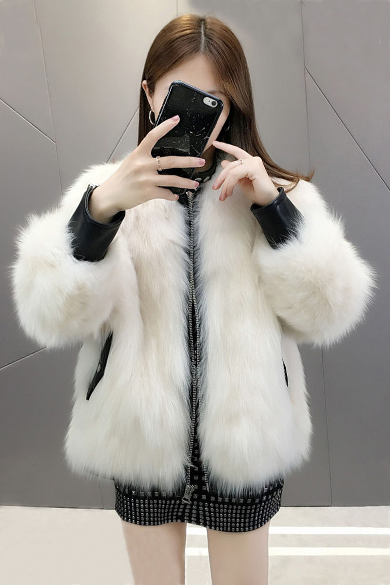 Женская теплая утолщенная куртка из искусственной кожи с воротником-стойкой и заплатками из искусственного лисьего меха, пальто casacos XSSMLXL