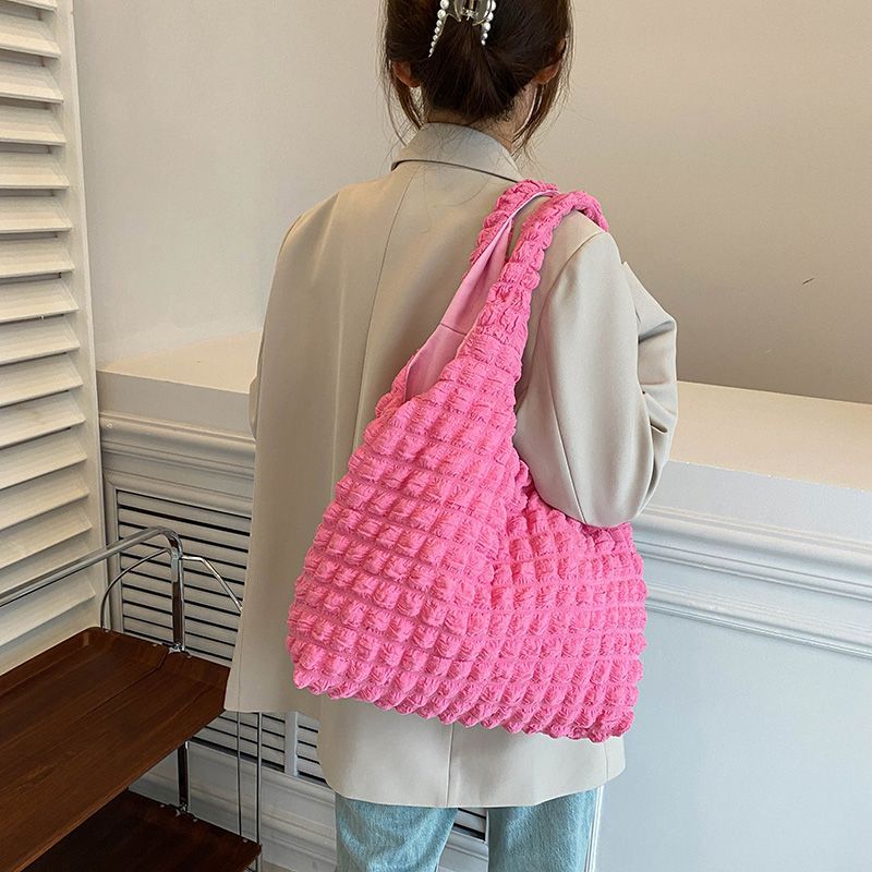 Korean Large Capacity Tote Shoulder Bags Designer Casual Ruched Handbag Luxury Nylon Quilted Padded Crossbody Bag Female Big Purse