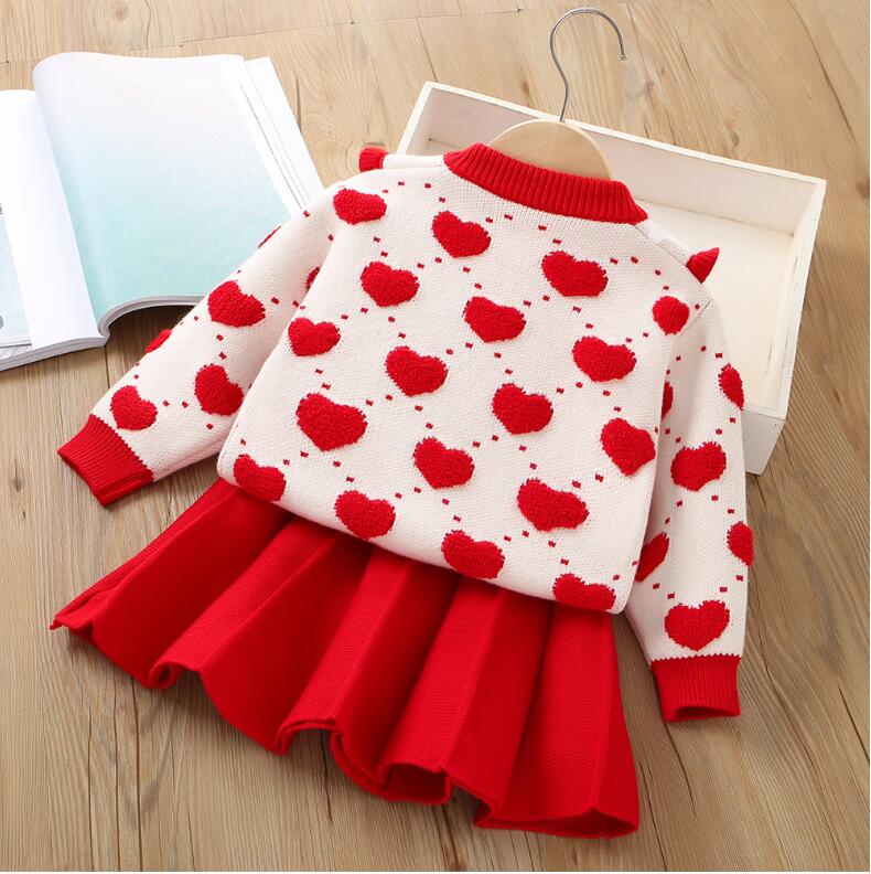 Autumn Winter Lovely Baby Girls Knitted Clothing Sets Kids Long Sleeve Knitted Cardigan+Skirts Set Children Outfits Girl Suit 2-7 Years