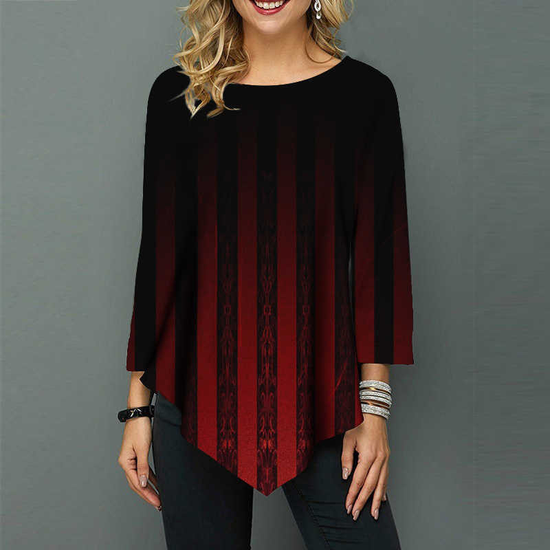 Nueva ropa de otoño para mujer, camisetas de manga estampada a la moda, blusa informal elegante de talla grande, camisa tipo túnica, Tops para mujer