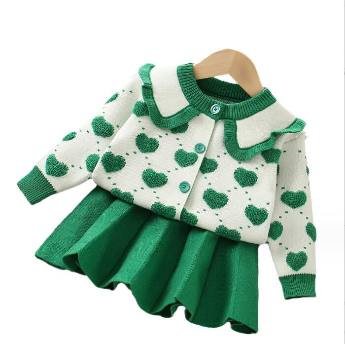 Autumn Winter Cute Baby Girls Knitted Clothing Sets Kids Long Sleeve Knitted Cardigan+Skirts Set Children Outfits Girl Suit 2-7 Years