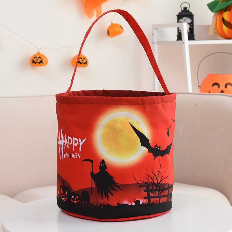 LED Light Halloween Candy Bucket Basket Trick Treat Bags Reusable Tote Bag Pumpkin Candy Gift Baskets With Handle Carrying For Kids Party Supplies Favors