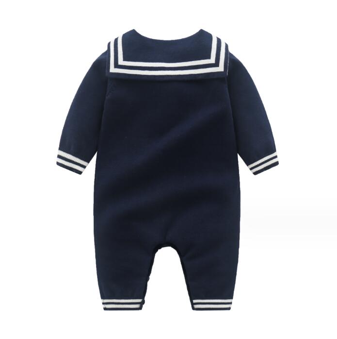 Autumn Winter Cute Baby Sticked Rompers nyfödd marinstil