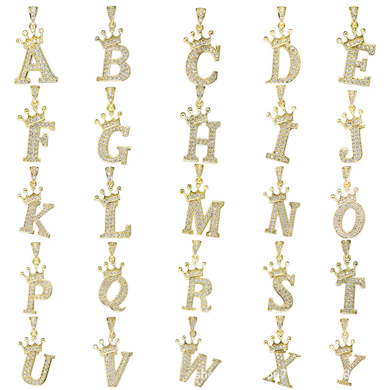 Pendentif couronne avec 26 lettres anglaises, à la mode, de luxe, en Zircon, Alphabet, bijoux pour femmes et hommes, breloques avec nom Initial