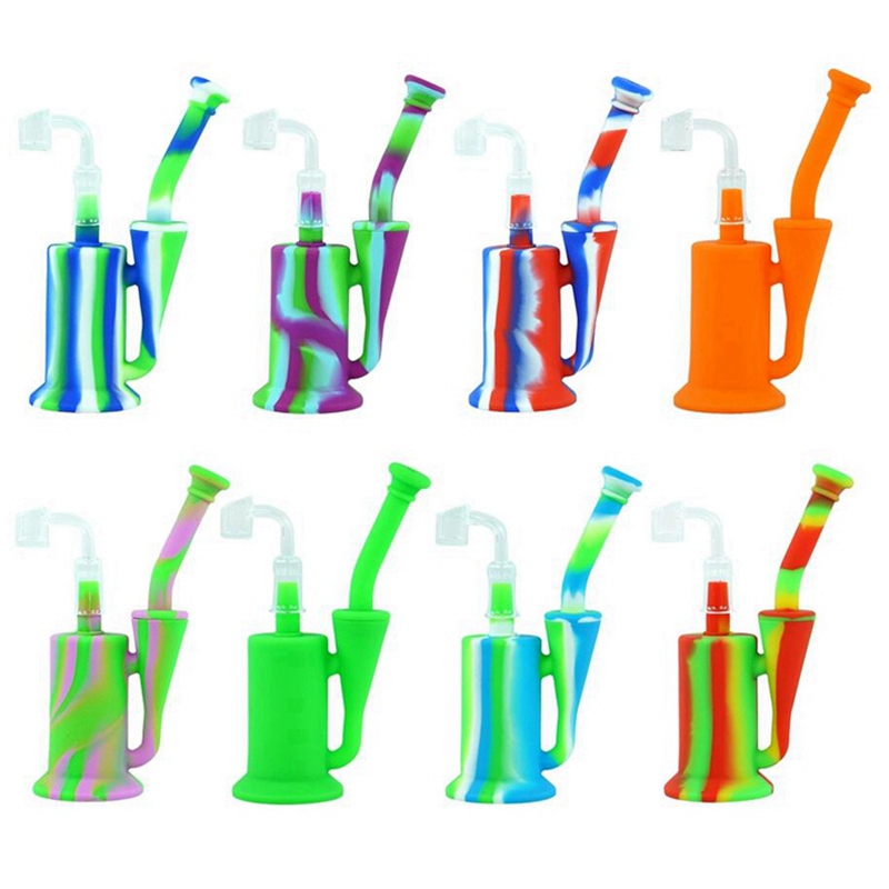 Cool Colorido Portátil Fumar Silicone Hookah Bong Pipes Kit Desktop Estilo Bubbler Erva Tabaco De Vidro Filtro De Unha Tigela Plataformas Petrolíferas Waterpipe Cigarro Titular