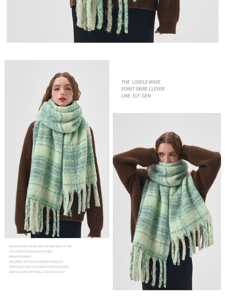 Karierter Schal, Paarschal, grüne Quaste, modisches Design, Winter, weich, klebrig, warm, großer Schalhals