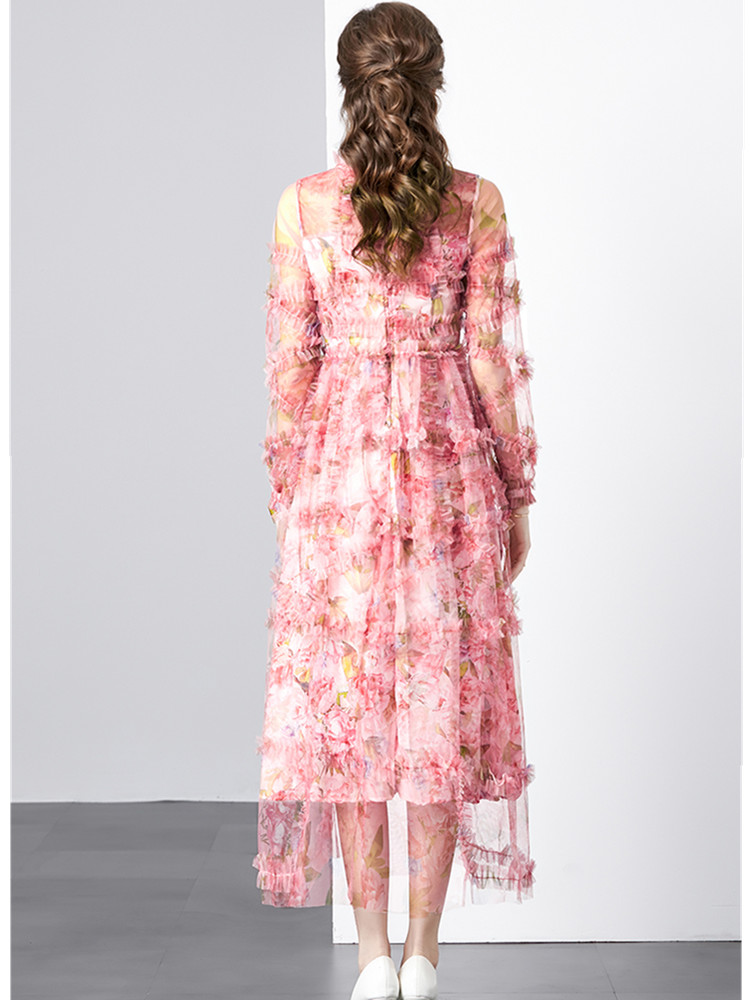 Podstawowe sukienki swobodne 2024 Nowa moda elegancka sukienka na pasie startowe Kobiety wiosna jesienna Pałameczki francuskie różowe druk wakacyjne szczupłe sukienki
