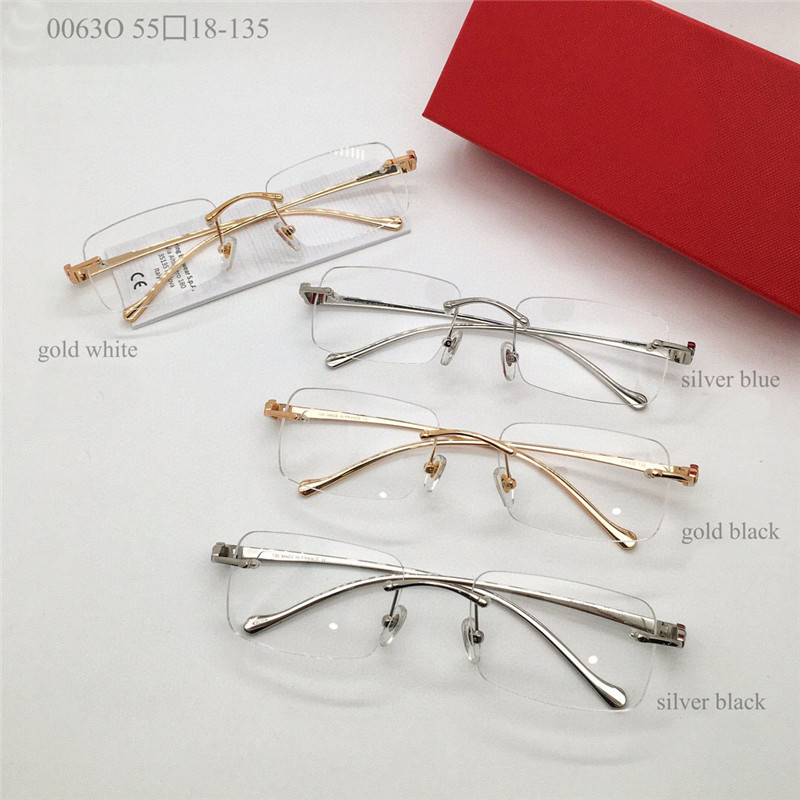 New selling clear small lens square rimless frame animal metal temples optical glasses men and women business style eyewear model 0063O