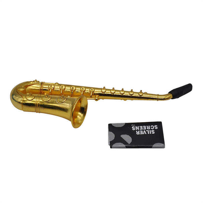 Mini Saxophone Trumpet Metal Smoking Pipes Dry Herb Cigarette Tobacco Smoking Accessories With Mesh Novelty Speaker Sax Shape Kit Gift Grinder Water Pipes Tools
