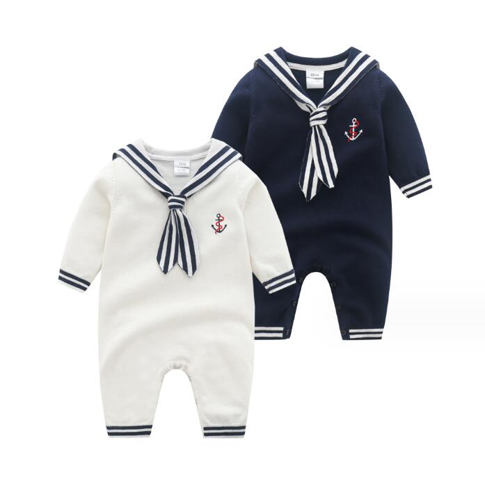 Herfst Winter Schattige Baby Gebreide Rompertjes Pasgeboren Marine Stijl Lange Mouw Jumpsuits Peuter Onesies Baby Romper Babykleding 0-24 Maanden