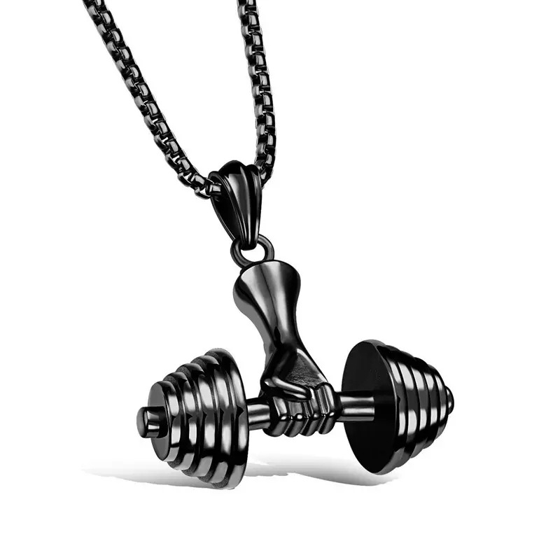 Colar masculino moda fitness esportes punk colar ouro barbell pingente colar presente para menino