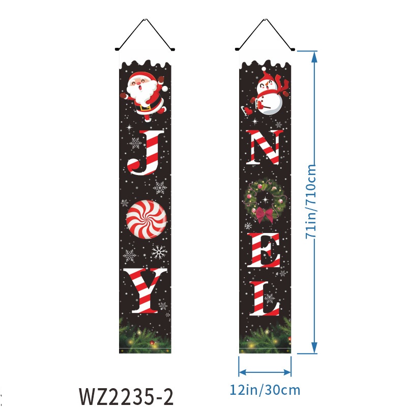 180x30 cm drapeaux d'ornement de Noël vérifié nouvel an bienvenue porte bannière 100D polyester tissu suspendus décoration bannières WZ2235