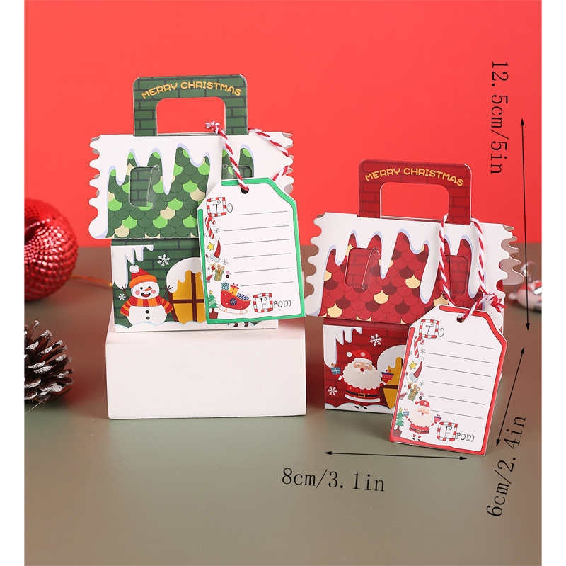 Tragbare Weihnachts-Lebkuchenhaus-Geschenkboxen aus Pappe, Dekorationen, Adventskalender, Kinder, festliche Süßigkeiten, Kekse, Zucker, Mitbringsel, Weihnachtsmann-Verpackung