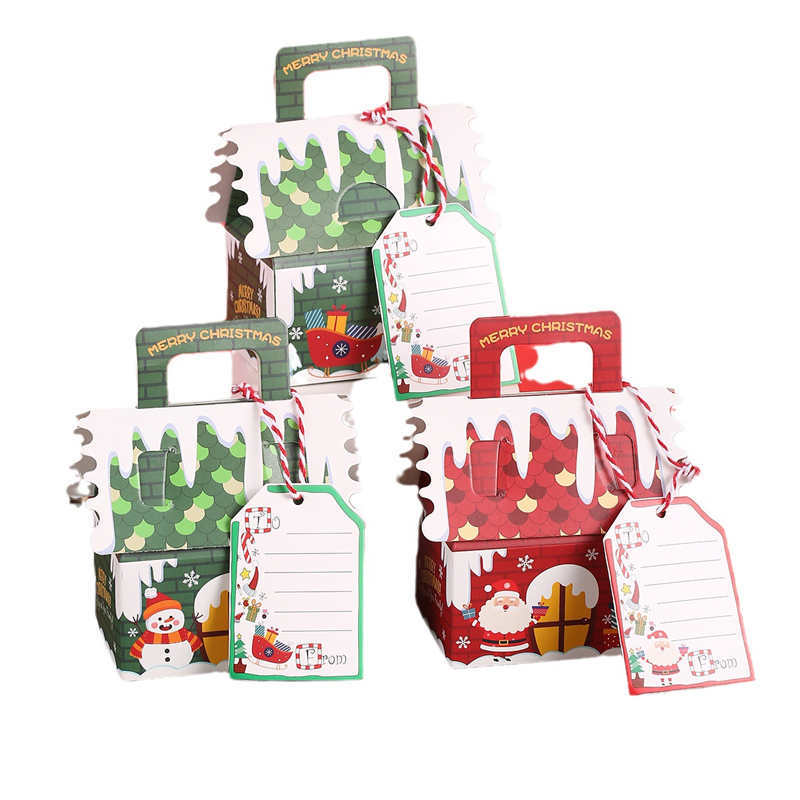 Tragbare Weihnachts-Lebkuchenhaus-Geschenkboxen aus Pappe, Dekorationen, Adventskalender, Kinder, festliche Süßigkeiten, Kekse, Zucker, Mitbringsel, Weihnachtsmann-Verpackung