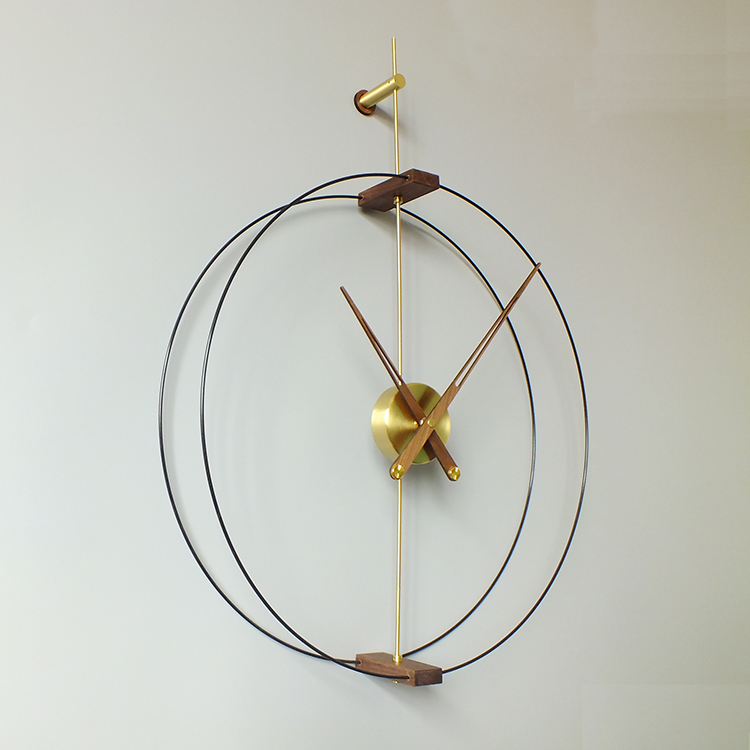 Reloj de pared español creativo simple moderno nórdico de 50CM de diámetro, reloj de mano grande de nogal negro