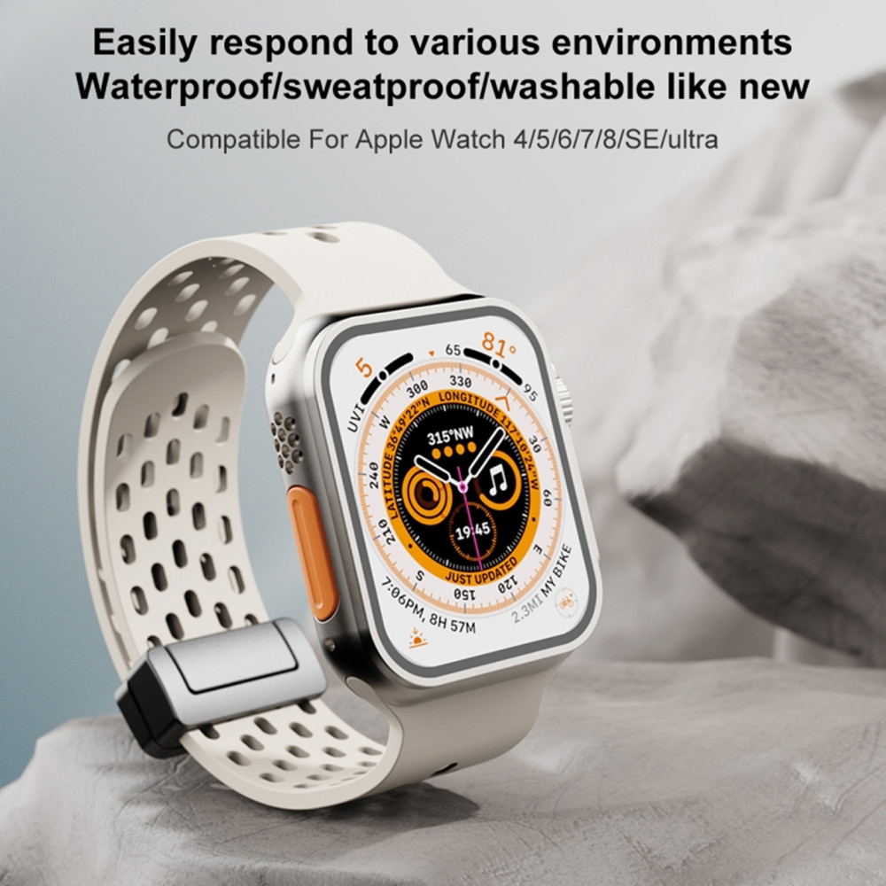 2023 respirável confortável silicone macio estilo esportivo pulseira de fivela magnética dobrável para apple watch ultra2/ultra/se/8/7/6/5/4/3/2/1