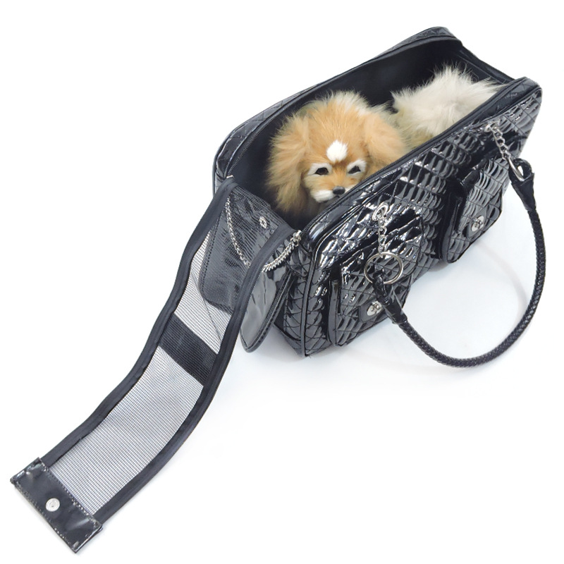 Yuexuan designer tygväska mode hund katt husdjur pu läder liten medelhund handväska hund handväska stor katt tote väska husdjur katt hund vandring utomhus modern väska, svart, vit