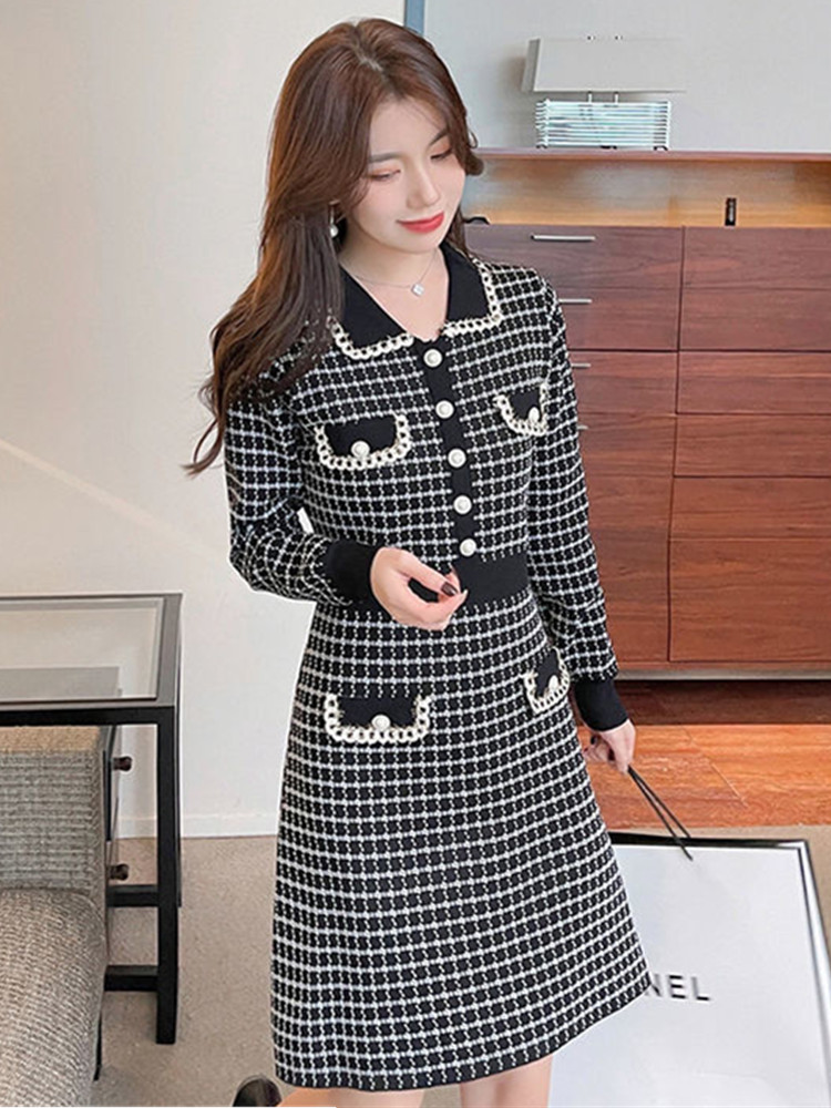 Robes décontractées basiques 2024 une ligne nouvelle automne robes pull femmes coréennes Vintage tricoté a-ligne robes mode mince Plaid série fête tenue décontractée