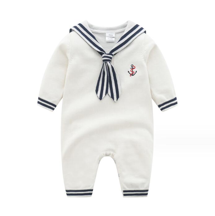 Barboteuse tricotée pour bébé de 0 à 24 mois, jolie combinaison à manches longues, Style marine, pour nouveau-né, automne et hiver