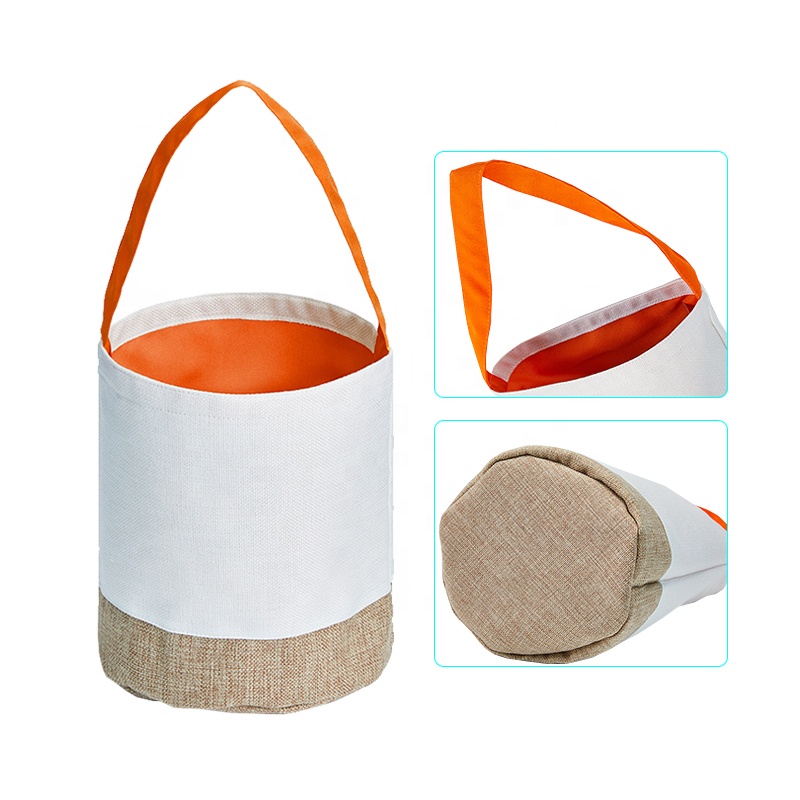 Sublimação em branco sacos de cesta de páscoa algodão linho carregando presente ovos caça saco de doces bolsa de armazenamento de halloween diy bolsa brinquedos balde