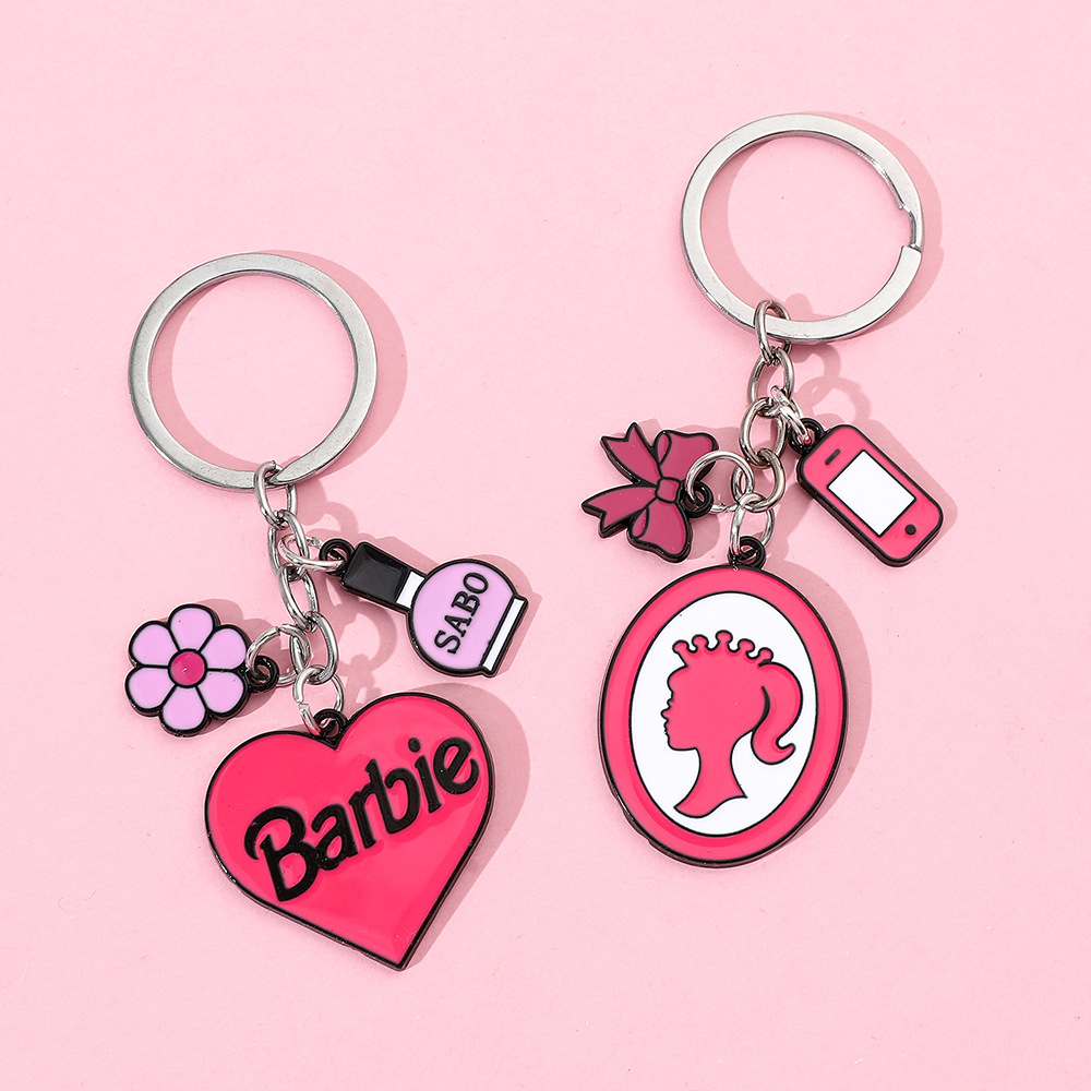 Barbies Letter Bag Keychains Tassel Car Key Chains Rings Heart Flower Acrylic Pendant Keyrings Charm Cute Princess Pink Design Fashion Gift Jewelry Accessories