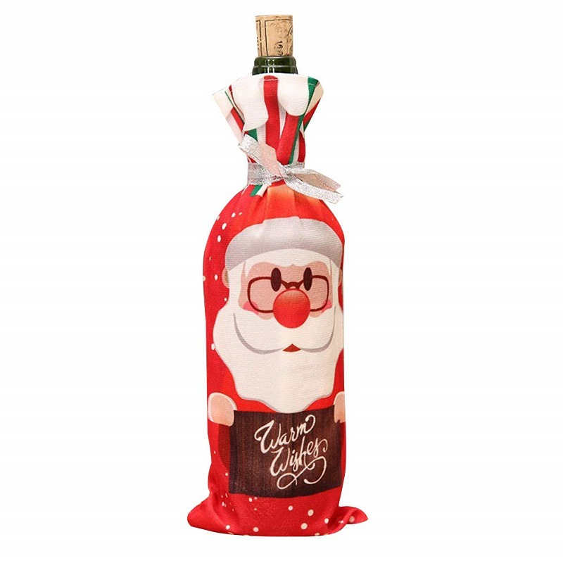 Buon Natale Copri bottiglia di vino rosso Borse di stoffa Decorazioni Regalo di Capodanno Birra Champagne Festival di Natale Decorazioni la tavola feste Babbo Natale Pupazzo di neve Decorazioni alci