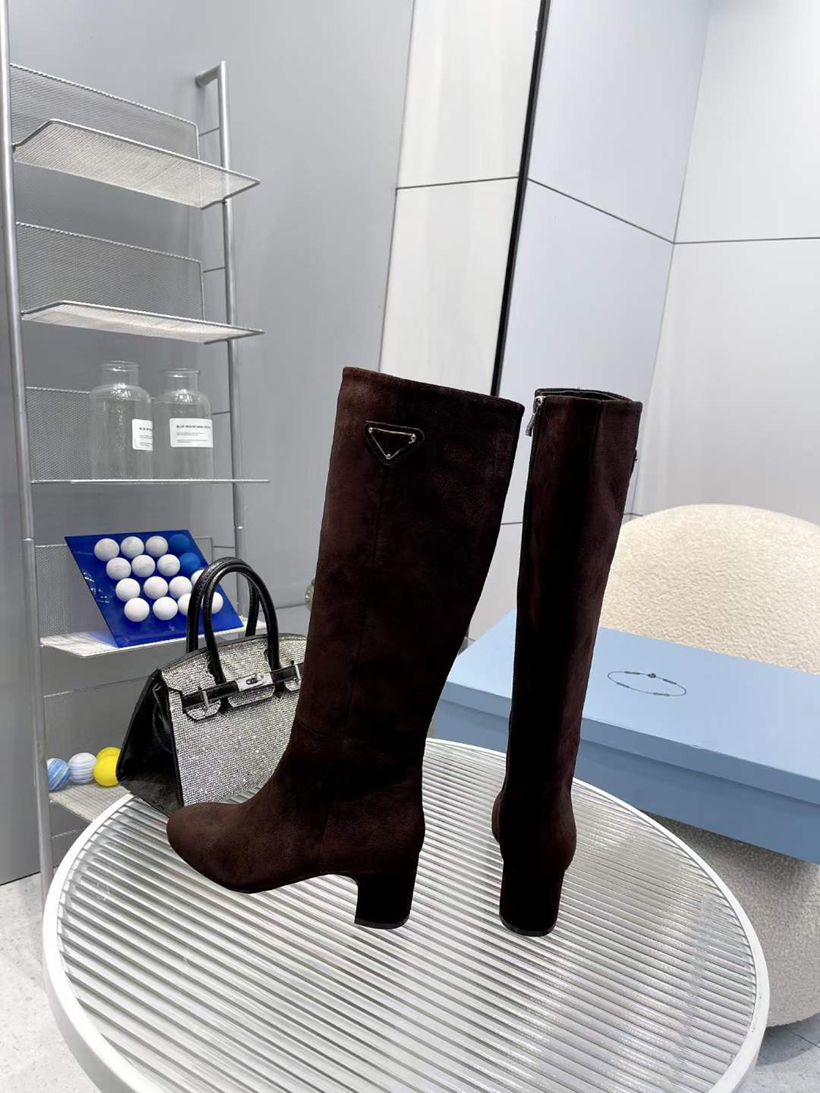 Fashion Women Long Boots Kate Botta Italy العصرية المقاومة للماء الكعب الخشن طويل القامة الحذاء الأسود بني من جلد الغزال مصمم جميل حفل زفاف الشتاء الطويل مربع EU 35-42