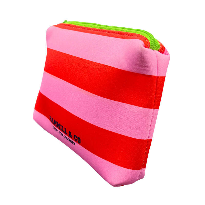 DHLCosmetic Case Women Neoprene Red Striped Large Capacity Waterproof Protable Breathable Storage Bag