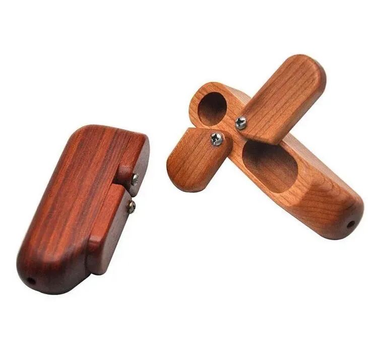 UPS Portable Herb Pipes à fumer en bois avec couvercle pivotant Boîte de rangement Creative Mini couvercle pliable Pipe à fumée en bois Bongs Porte-cigarette de tabac