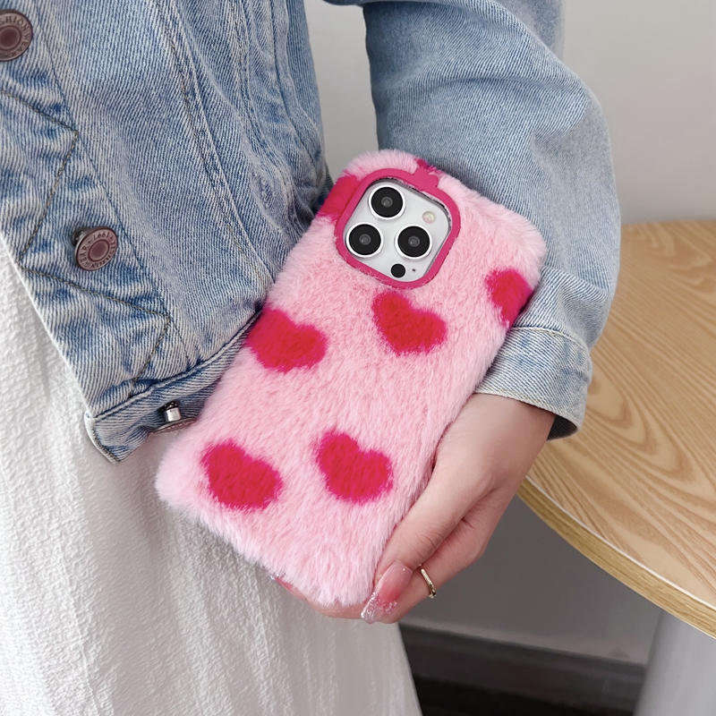 Cute Love Heart Custodie capelli genuini di coniglio Iphone 15 14 Pro Max 13 12 11 XR XS X 8 7 Iphone15 Plus Soft TPU Animale soffice pelliccia Smart Cover posteriore cellulare Bella pelle