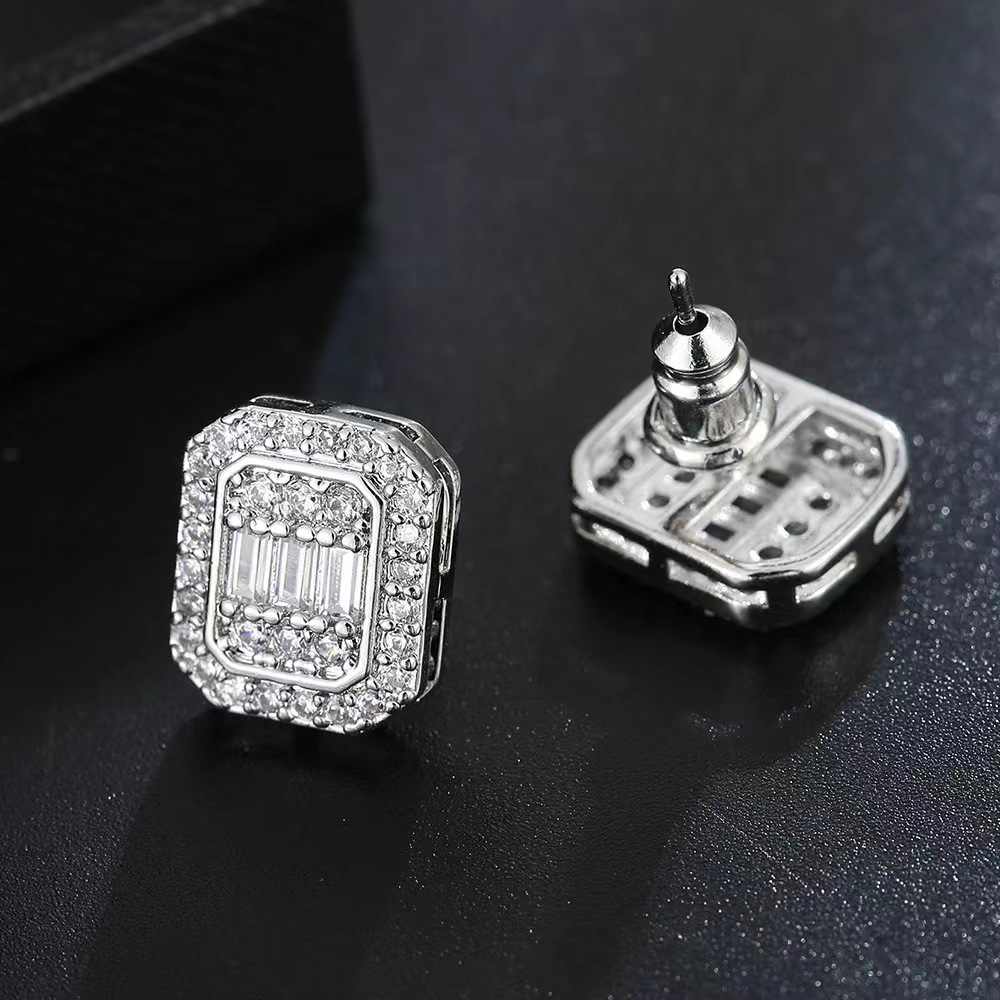 Gold Silver Colors Iced Out CZ Premium Diamond Cluster Zirconia Cubic Studörhängen för män Kvinnor Hip Hop Jewelry261R