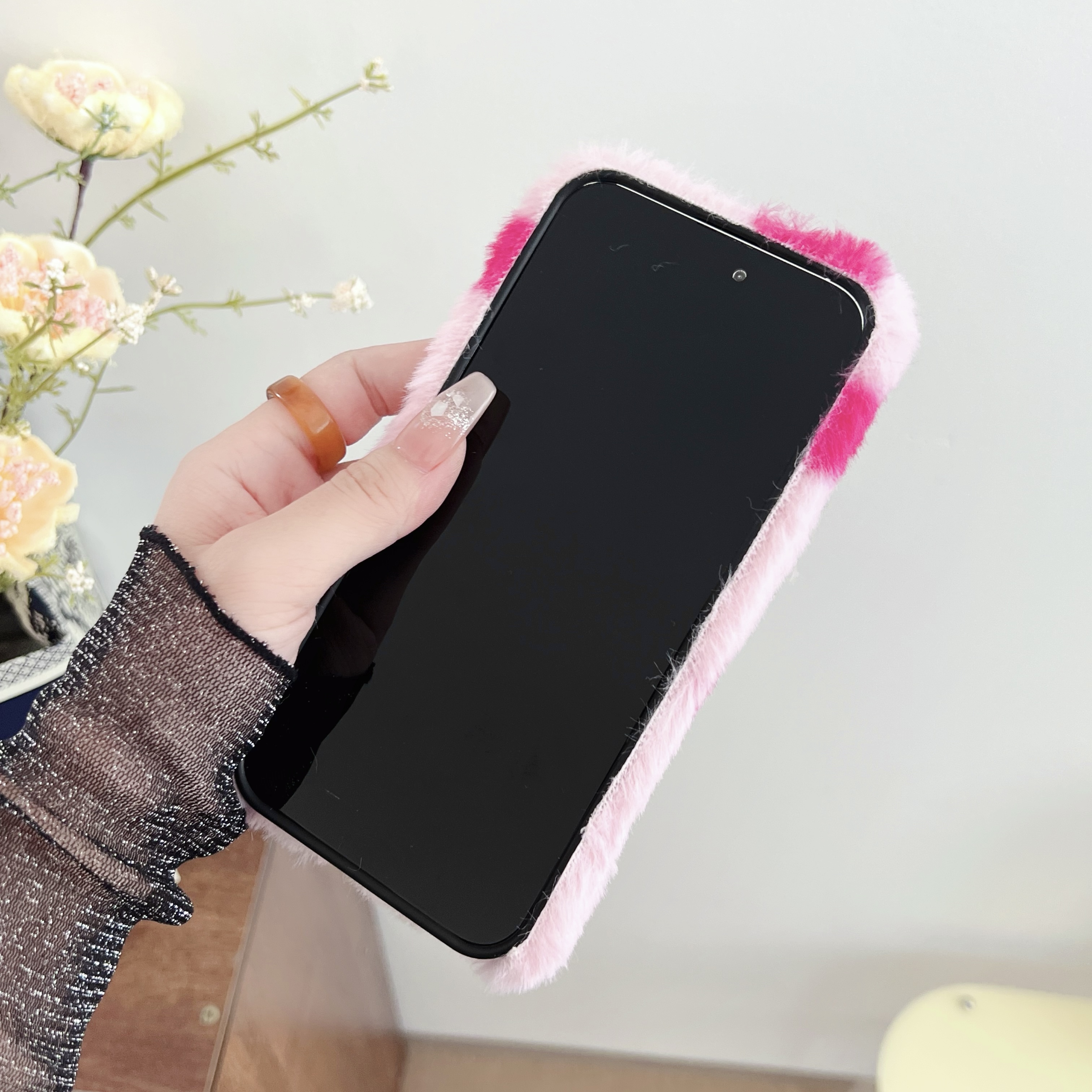 Чехлы из натуральной кроличьей шерсти с милым сердцем для Iphone 15 14 Pro Max 13 12 11 XR XS X 8 7 Iphone15 Plus, мягкий пушистый мех животных из ТПУ, задняя крышка для смартфона, прекрасная кожа