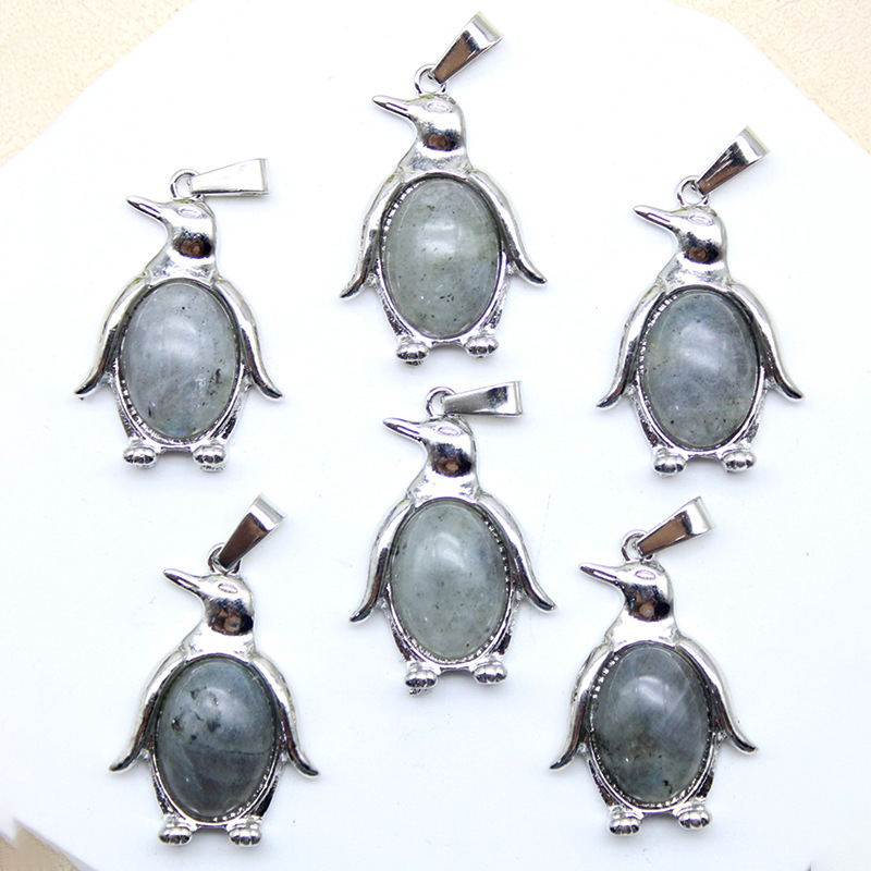 34x23mm pinguim escultura pingente de pedra de cristal natural olho de tigre verde aventurina rosa quartzo ágata animal encantos diy colares acessórios