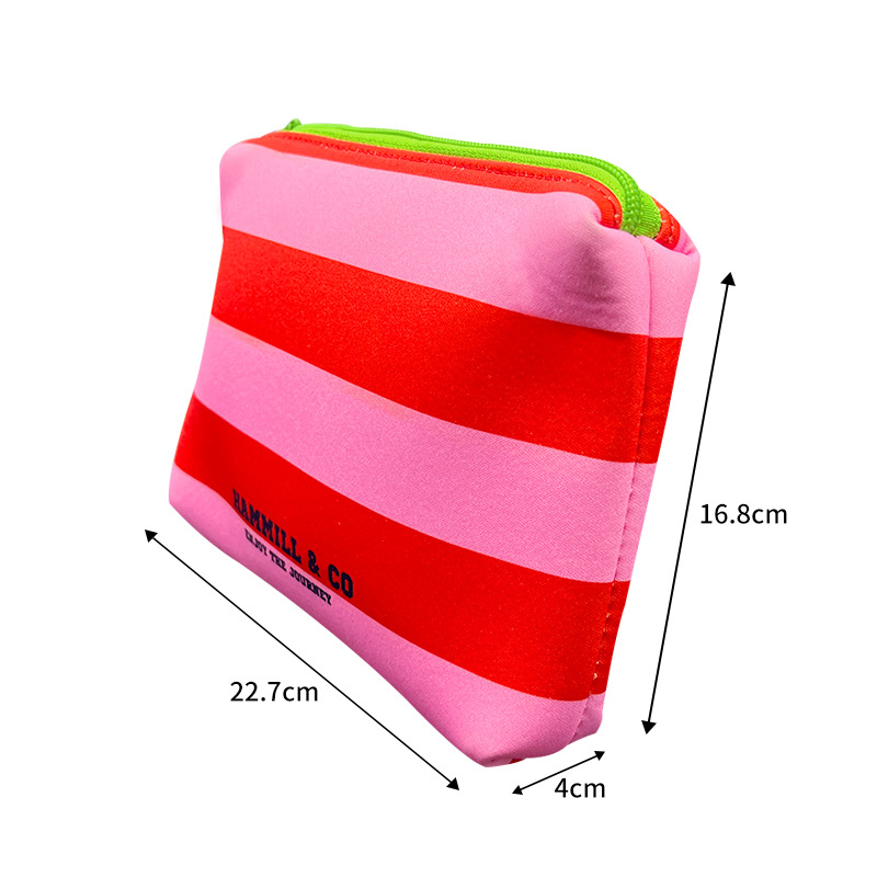 DHLCosmetic Case Women Neoprene Red Striped Large Capacity Waterproof Protable Breathable Storage Bag