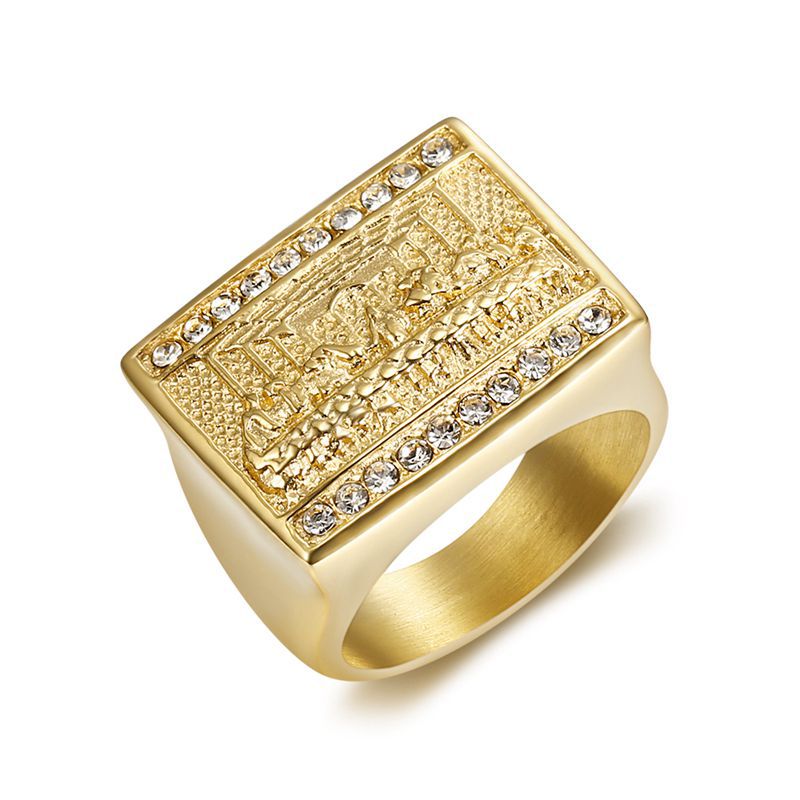 Hip Hop Square Casting ze stali nierdzewnej męski Pierścień gładki 18k prawdziwa złota biżuteria
