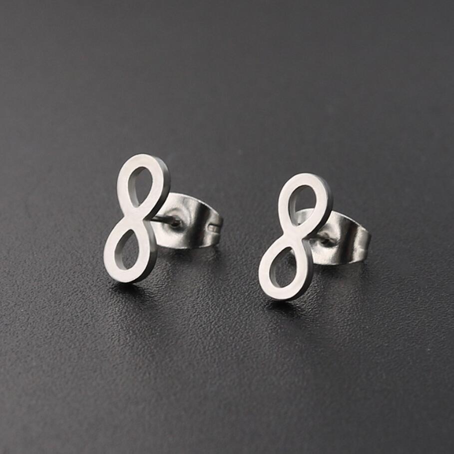 Stainless Steel Number 8 Stud Earrings Mens Womens Gold Silver Color Friendship Infinity Love Earrings Fashion Jewelry No Fade Color Wholesale Price