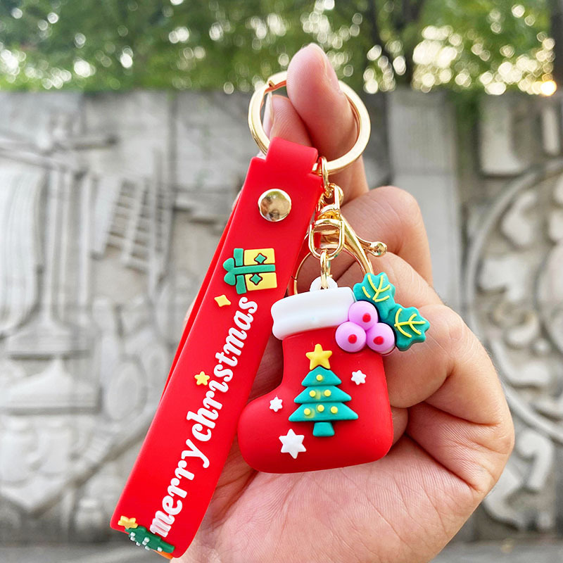 Mobile Phone Charm Cartoon snowman Christmas keychain Santa key chain Car pendant bag pendant small gifts For Mobile phone strap pendant key ring