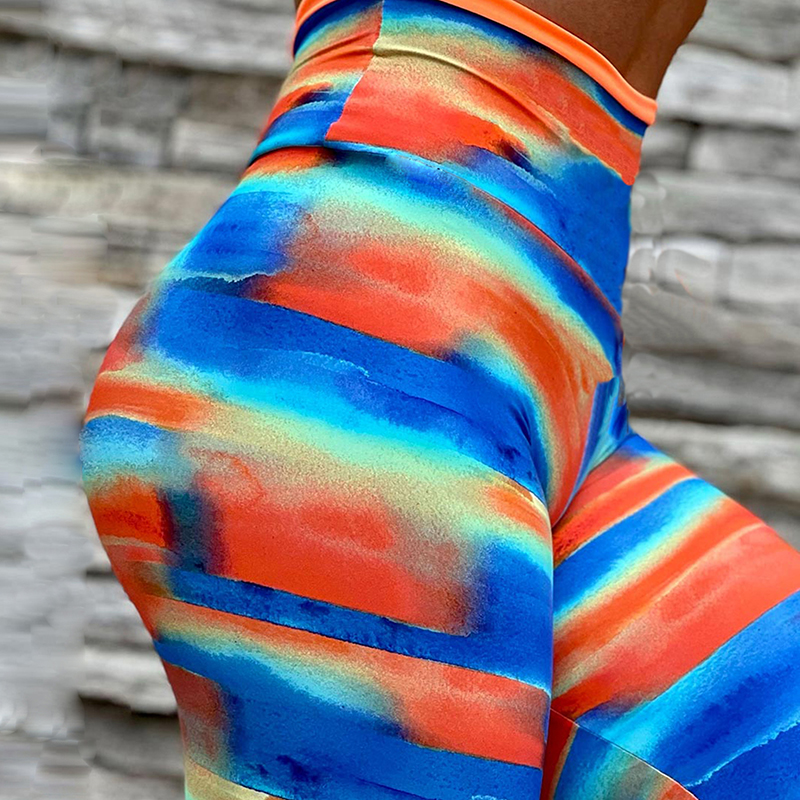 Rainbow Tie Dyeing Print Push Up Sport Leggins Gym Workout Leggings Mujeres Fitness Scrunch Cintura alta Running Yoga Pantalones Pantalones elásticos Drop Ship