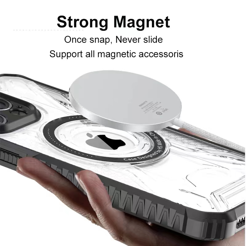 Custodie cellulari magnetiche iPhone 15 14 13 12 11 Pro Max Plus Samsung Galaxy S23 Plus Uitra Paraurti Shockroof Custodia trasparente Cover posteriore
