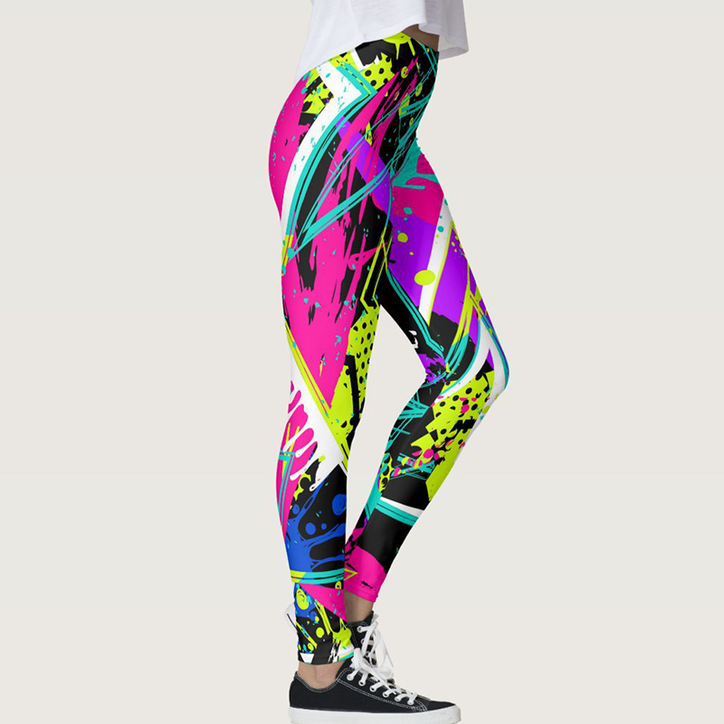 Leggings sexy stampati con graffiti colorati Leggins fitness Vita alta Palestra Pantaloni a matita da donna Push Up Jogging Allenamento Collant elastici