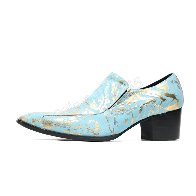 Style chinois sans lacet imprimé chaussures habillées élégant grande taille bout pointu chaussures de soirée sociale à talons hauts en cuir hommes chaussures de bal