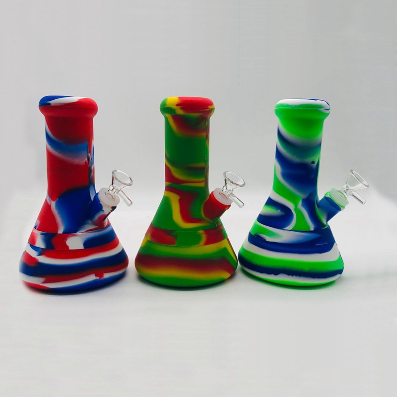 Colorful Portable Smoking Silicone Hookah Bong Pipes Kit Desktop Style Bubbler Herb Tobacco Glass Handle Funnel Filter Bowl Oil Rigs Waterpipe Cigarette Holder DHL