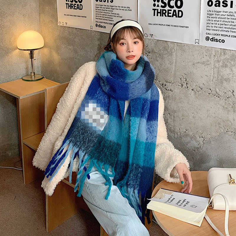 Ac mesmo lenço listrado feminino no outono e inverno versão coreana estudantes versáteis engrossado malha borla xale longo pescoço