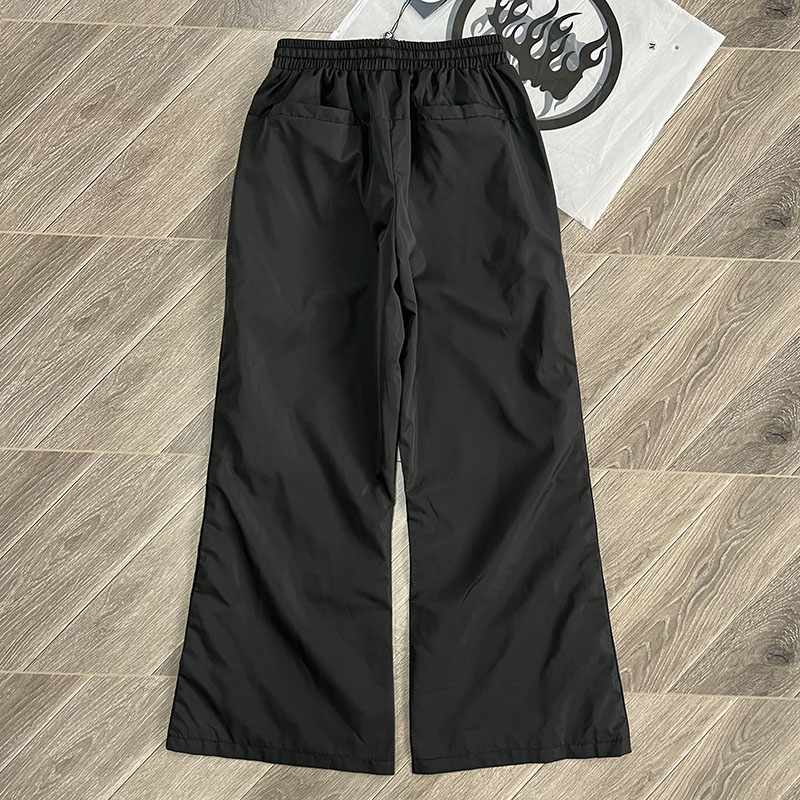 Real Pics Nylon Pans With Straight Loose Button High Street 1 Black Pants And Sweatpants