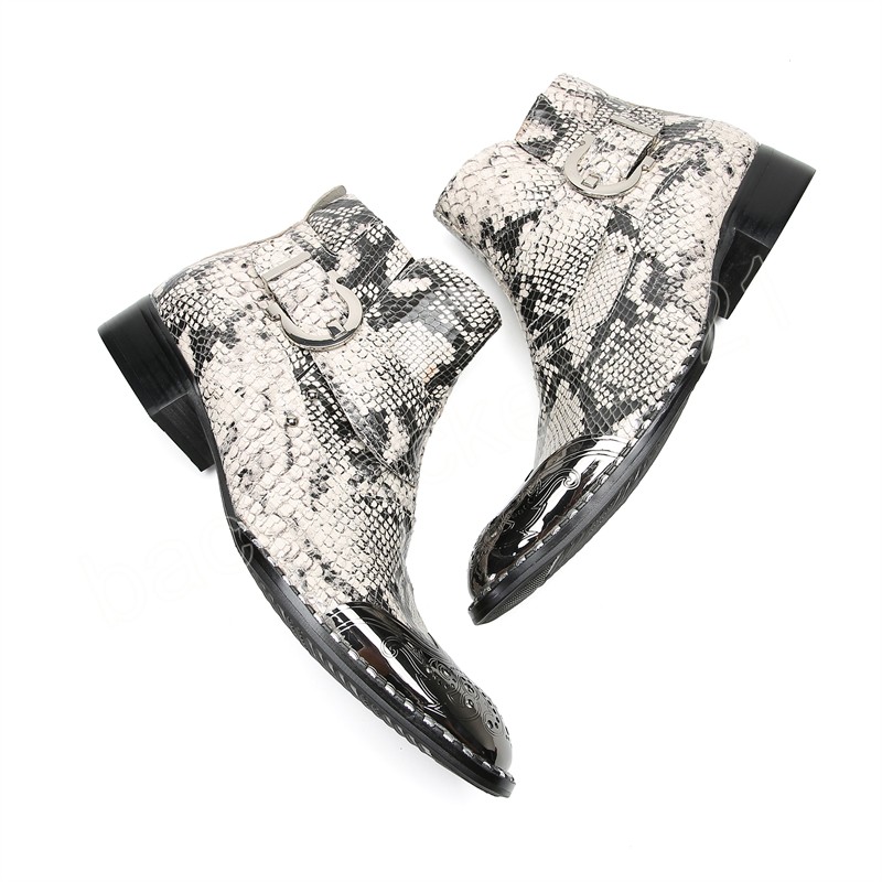 Handmade High Quality Snake Skin Men Ankle Boots Genuine Leather Steel Metal Toe Fashion Cowboy Boots Dress Daily Shoes